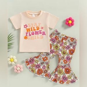 Toddler Girl Pant Set with Graphic T-Shirt and Floral Pants with Flare